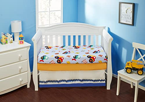 Everyday Kids 2 Pack Fitted Boys Crib Sheet, 100% Soft Breathable Microfiber Baby Sheet, Fits Standard Size Crib Mattress 28in x 52in, Nursery Sheet - Construction/Gold